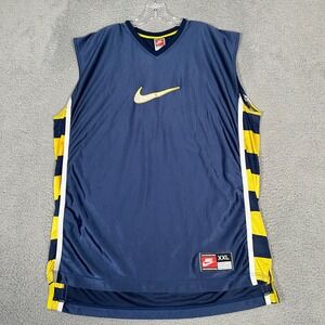 Vtg Nike Tank Top Mens 2XL Blue Yellow Shiny Silky Basketball Jersey Sleeveless